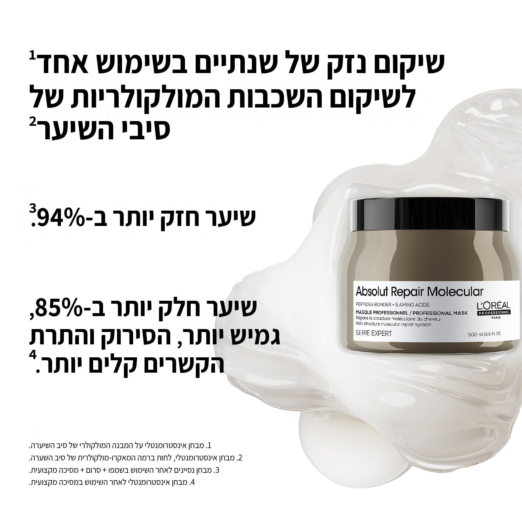 מסכה מקצועית לשיער פגום אבסולוט ריפייר מולקולר 500 מ"ל - לוריאל LOREAL – תמונה 4