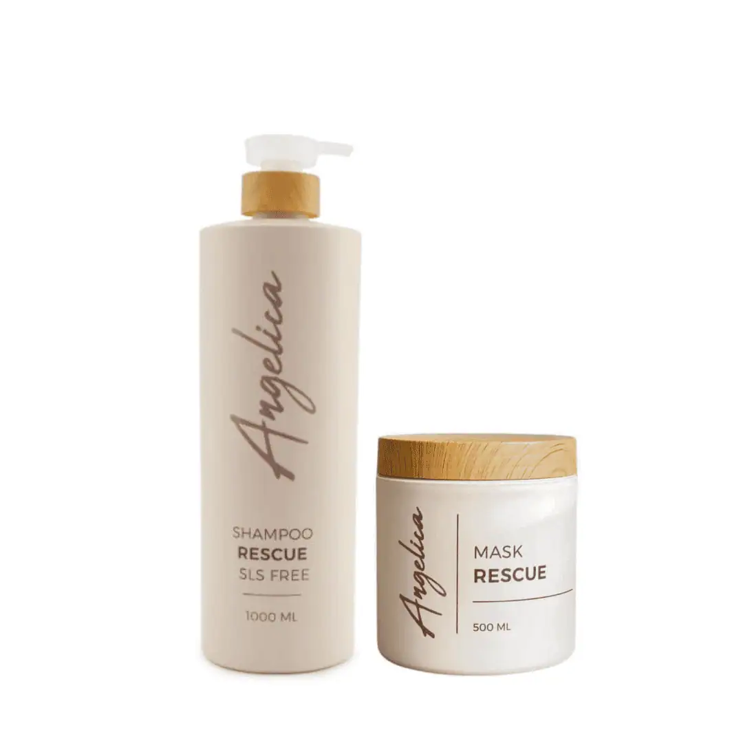 סט שמפו ומסכה רסקיו ללא מלחים לשיער עבה / מקורזל - אנג׳ליקה ANGELICA