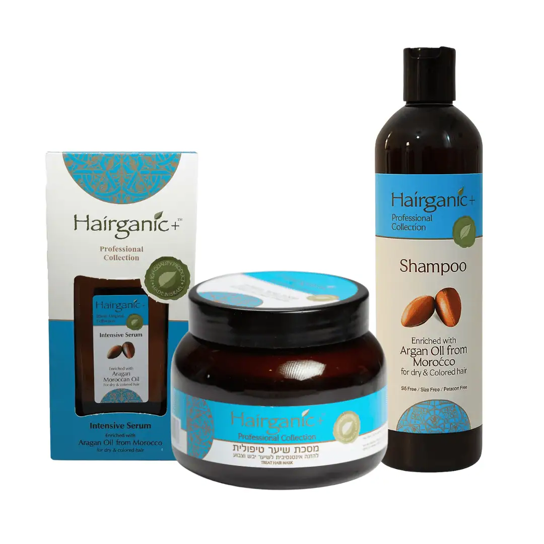 מארז שמפו + מסכה + שמן סרום - היירגאניק HAIRGANIC +