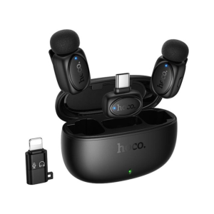 מיקרופון דש אלחוטי כפול לאנדרואיד ואייפון עם בית טעינה וסינון רעשים Hoco -L19