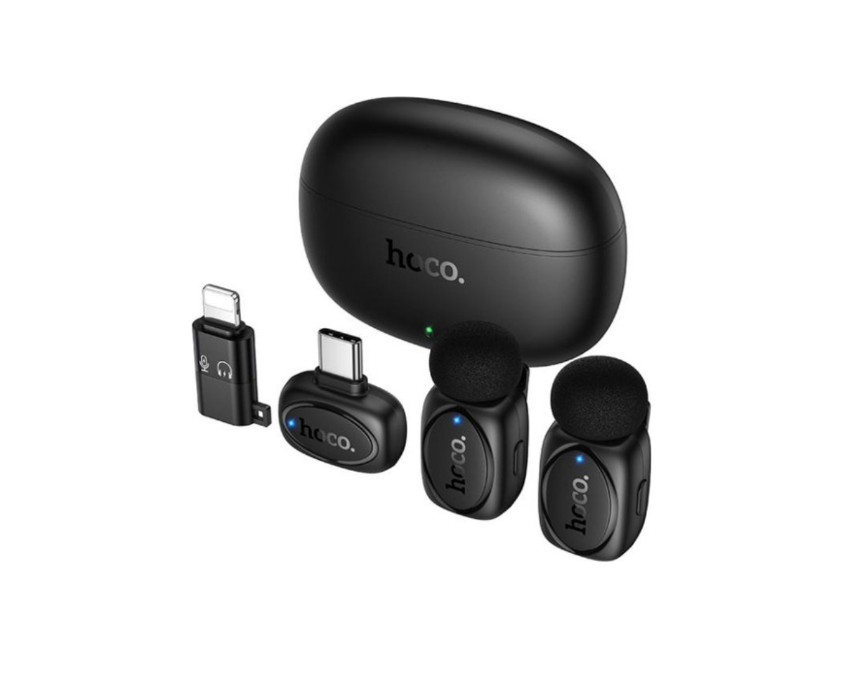 מיקרופון דש אלחוטי כפול לאנדרואיד ואייפון עם בית טעינה וסינון רעשים Hoco -L19 – תמונה 3