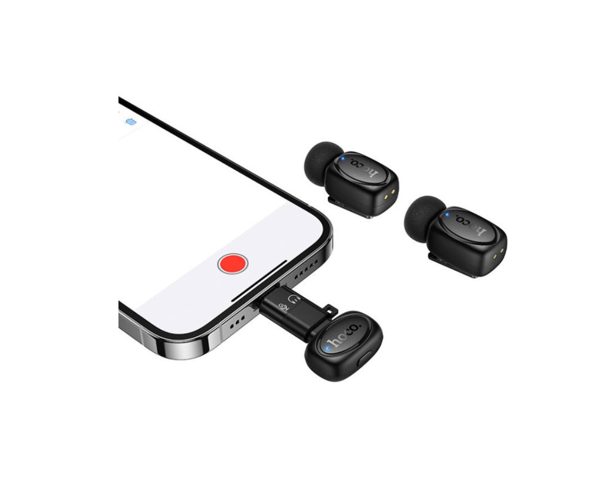 מיקרופון דש אלחוטי כפול לאנדרואיד ואייפון עם בית טעינה וסינון רעשים Hoco -L19 – תמונה 2