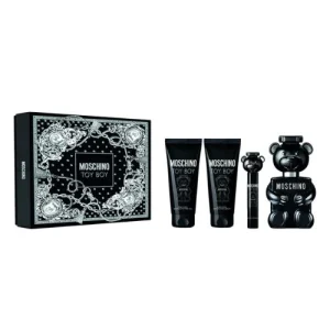 טוי בוי מארז 4 חלקים אדפ לגבר 100 מ"ל + תחליב רחצה + ג'ל רחצה 100 מ"ל + בושם מוקטן 10 מ"ל - מוסקינו - Moschino - Toy Boy 4PCS EDP For Men 100ML + BL 100ML + SG 100ML + Mini 10ML