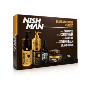 ערכת טיפוח מושלמת לזקן ולשפם Beard & Mustache Care Set- נישמן NISHMAN