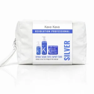 מארז טיפוח מקצועי-SILVER מבית Kava Kava, המיועד לשמירה על גווני שיער בהירים.