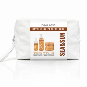 מארז הטיפוח מקצועי SEA & SUN מבית Kava Kava, המיועד להגנה ושיקום נזקי הקיץ.
